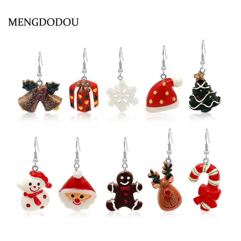 

Yiwu Mengdoudou Factory Direct Sale Enamel Cute Christmas Tree Deer Snowman Drop Earring, Silver