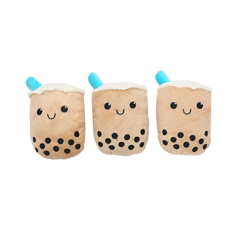 

Ins Hot Sale Cartoon Smiling Face Milk Tea Plush Dog Toys With Squeaky Whimsical Pet Playtime Boba Plushie Stuffed Toy, Brown