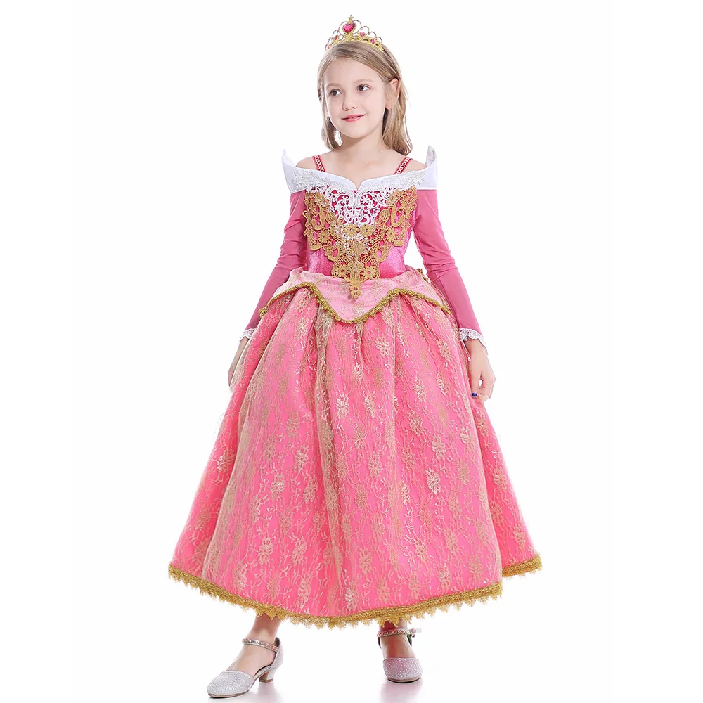 

MQATZ New Girls Aurora Princess Costume Long Sleeve Sleeping Beauty Birthday Party Gown Children Fancy Dress For Girls