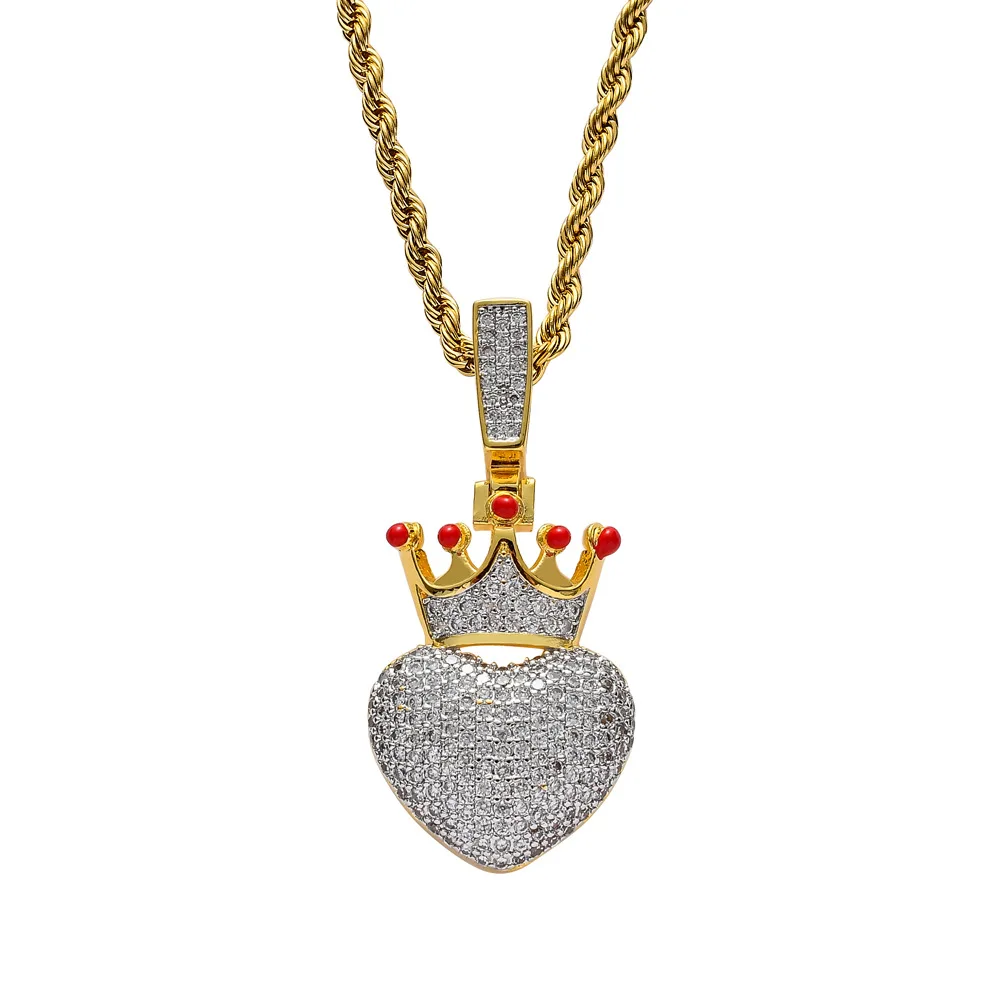 

2021 Sailing Jewelry Hip-hop Crown Pendant Necklace CZ Peach Heart Pendant Necklace Crown Pendant Necklace