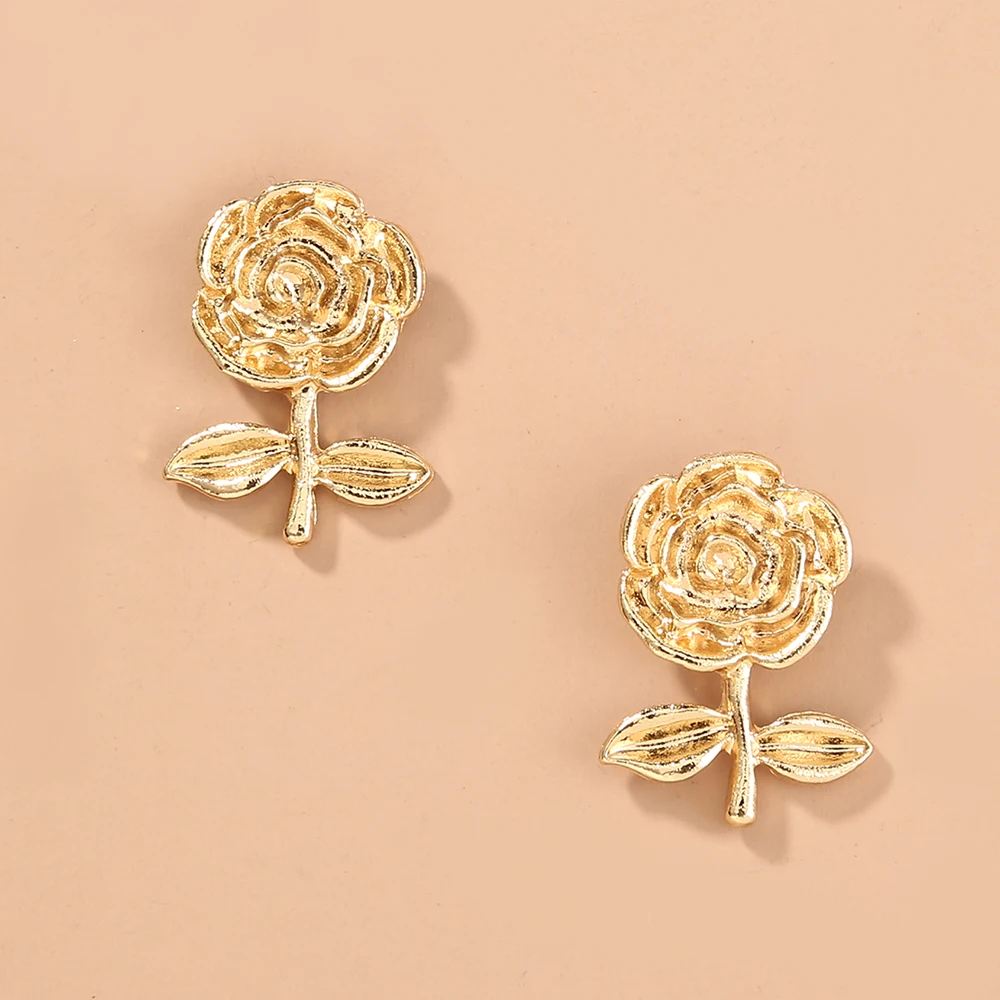 

Vintage Design With Gold Plated Rose Earrings For Women's Jewelry