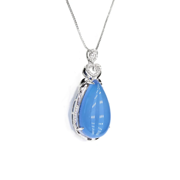 

Certified Natural Chalcedony Jade Pendant Pear Necklace