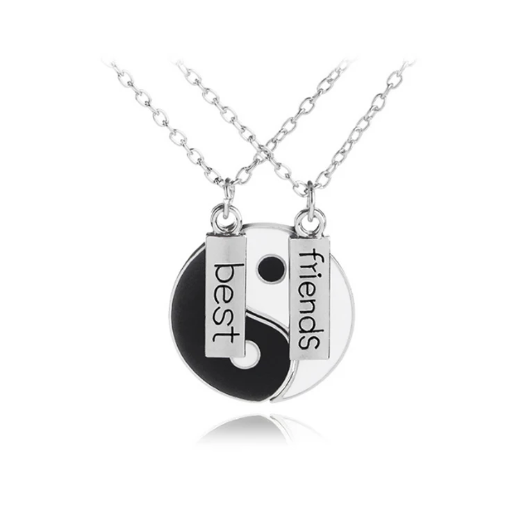 

Best Friend Chains Tai Chi Necklace Yin Yang Pendant Necklace For Couple Ying Yang Jewelry Gifts for 2, Silver