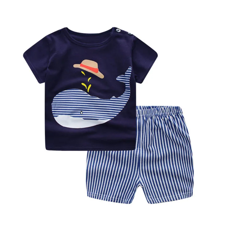 

100% cotton summer children's clothes suit boys and girls 2-piece suit casual cartoon baby clothing set, As picture