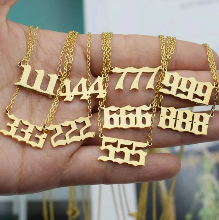 

Tarnish Free Minimalism Number Pendant Link Angel Number Jewelry Accessories 18K Gold Plated Angel Devil Number Necklace, Gold color
