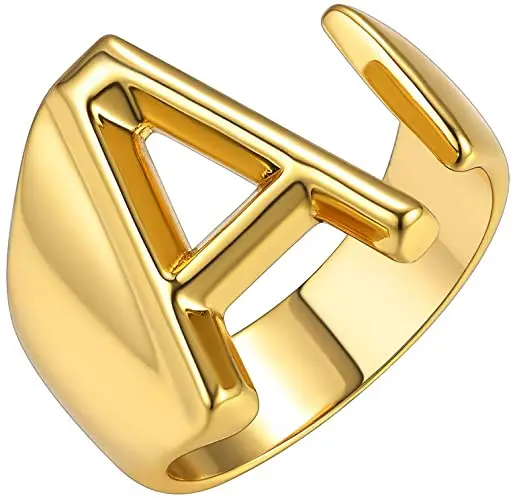 

Wholesale Letter A to Z Personalized Gold Bold Initial OpeningAdjustable Ring for Women