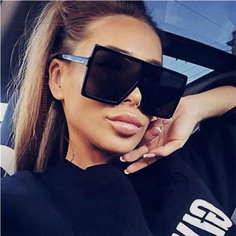 

2021 Summer Retro Trendy Black Luxury Designer Sun Glasses Female Shades Famous Brands Square Big Oversized Sunglasses for Women, As show /custom colors