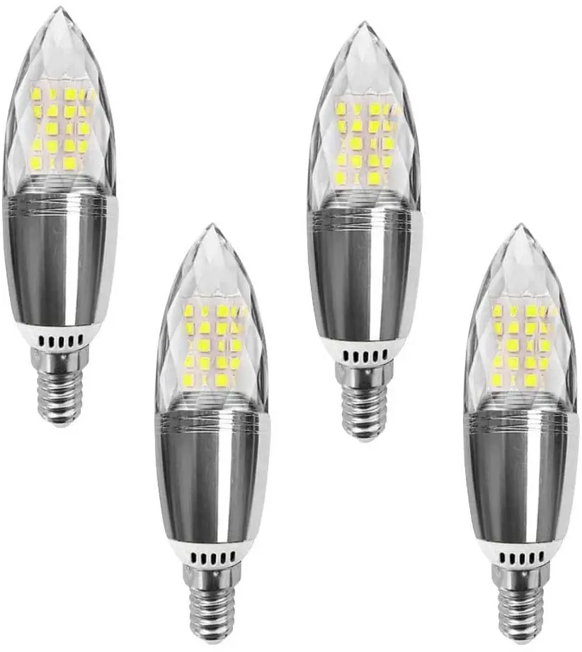 E12 12W 4 Pack LED Candle Shape Candelabra Base Daylight White Light Chandelier Bulbs