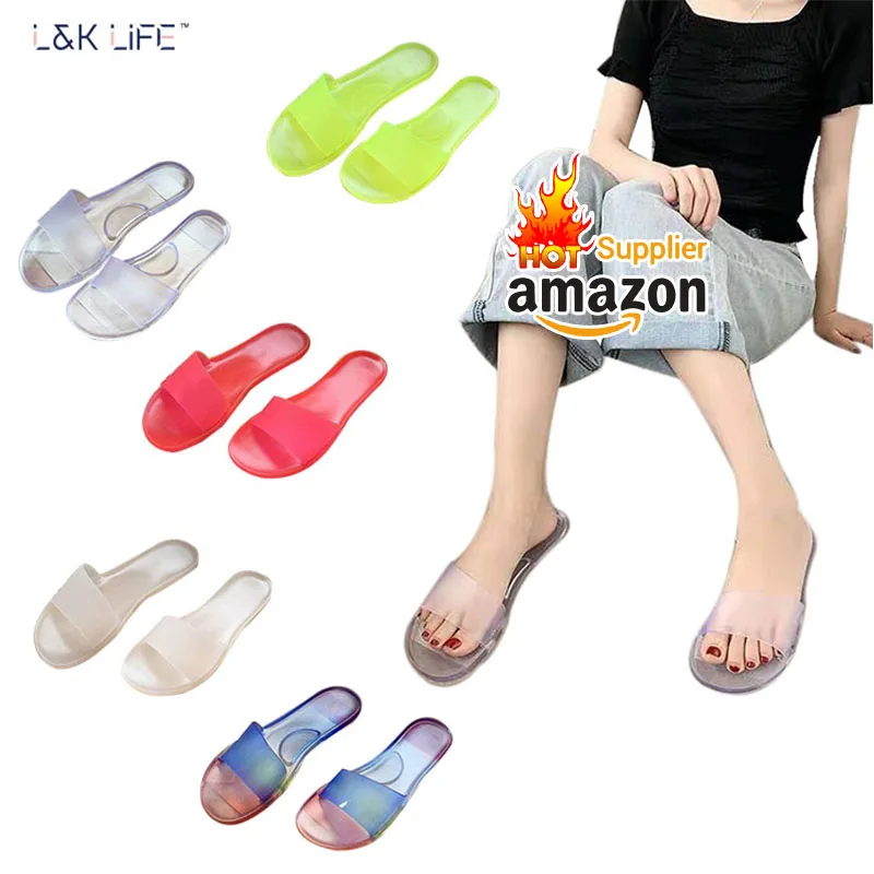 

2021 Summer hot style wholesale candy color transparent slippers casual flat slippers for women and ladies, 5 colors acceptable