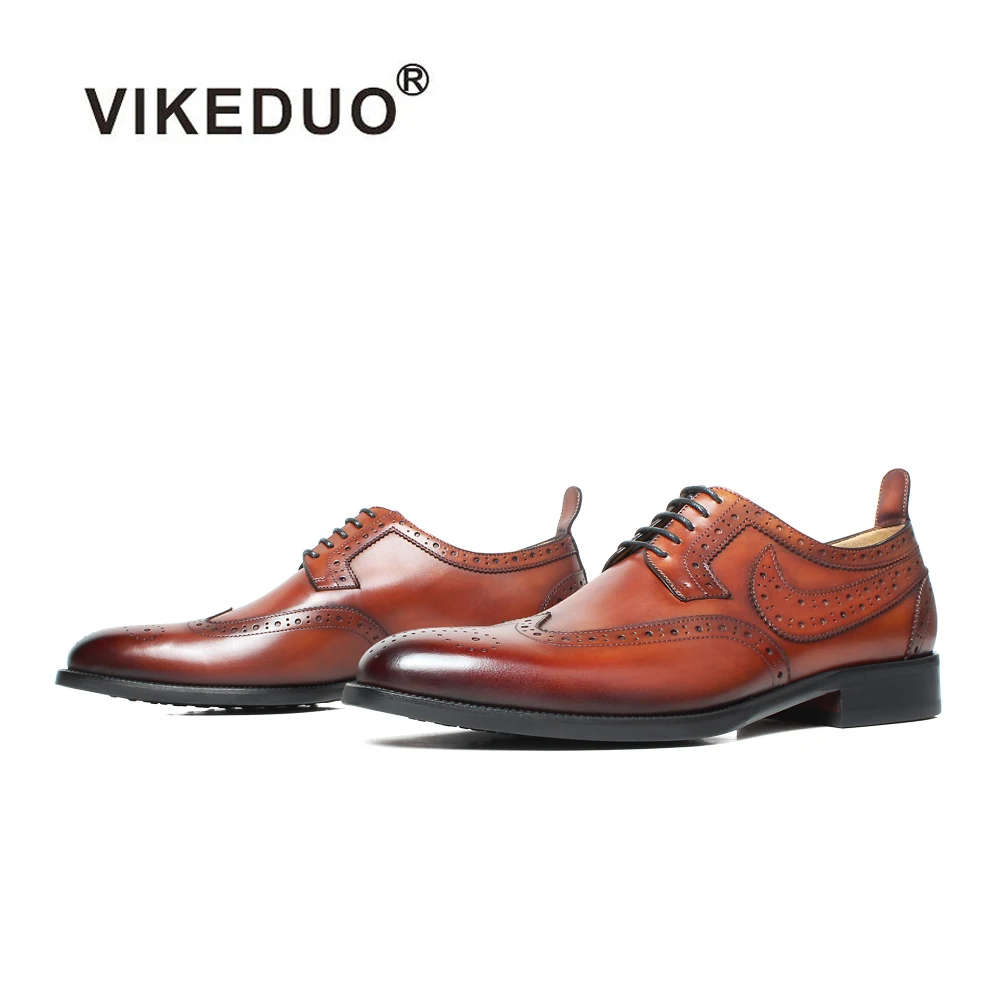 

Vikeduo Hand Made Stitching Brown Painted Color Italian Style Footwear Brand Men Pure Leather Shoes