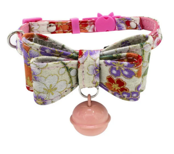 

Detachable Butterfly Bowknot Pet Collar Bell Decorated Printed Dog Necklace Cat Collar Safe Buckle Pet Supplies