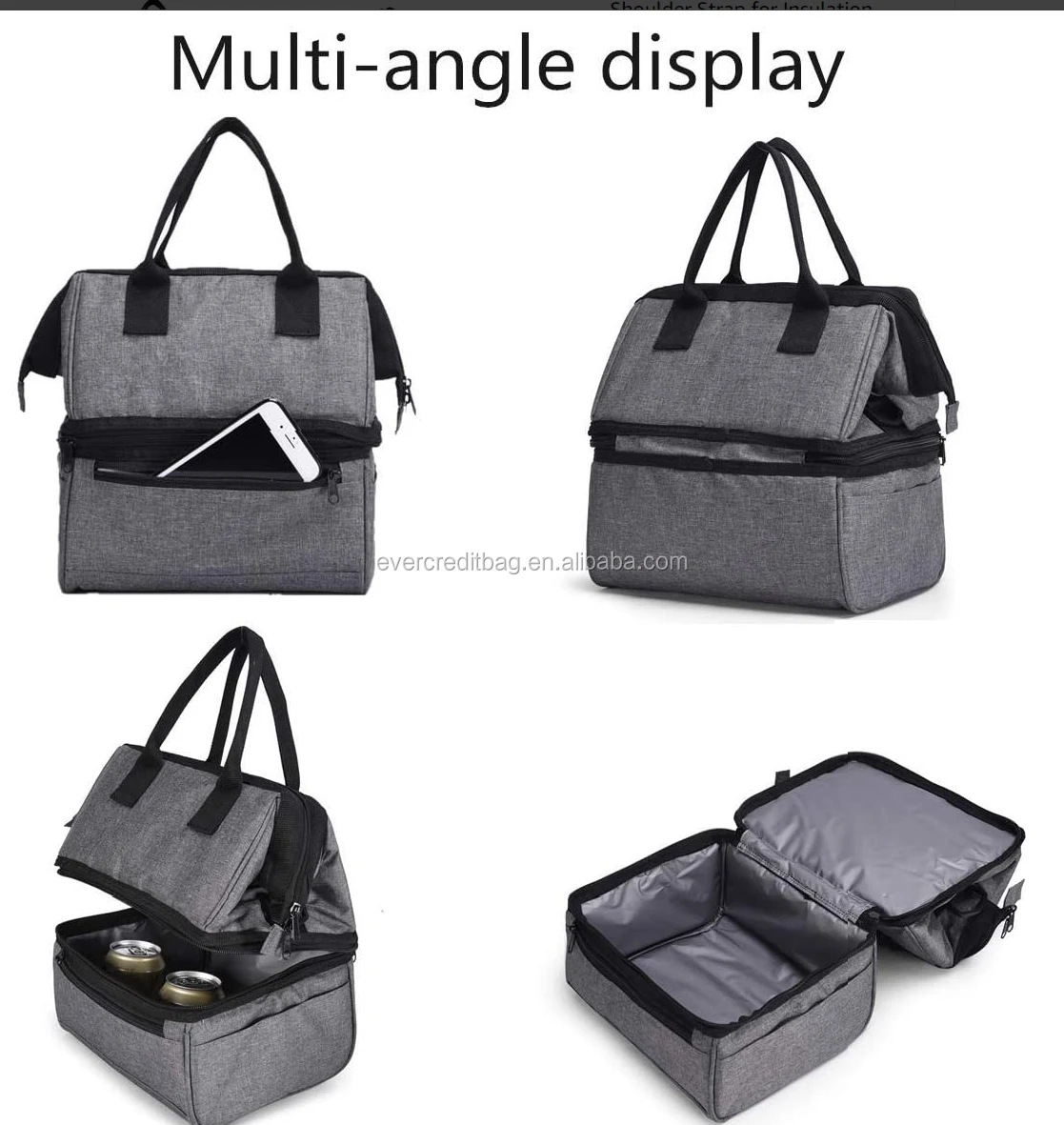 multi-compartment Lunch Bag  with double layer  for Picnic/Vacation/Camping