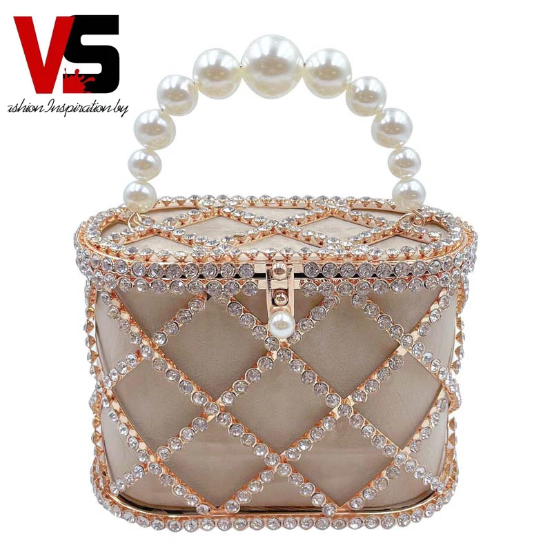 

Grace Hollow Out Luxury Evening Bag Diamonds Clutch Bag for Women Rhinestone Wedding Purses for Ladies Cage Metal Clutch Bag, Beige / black/pink/red