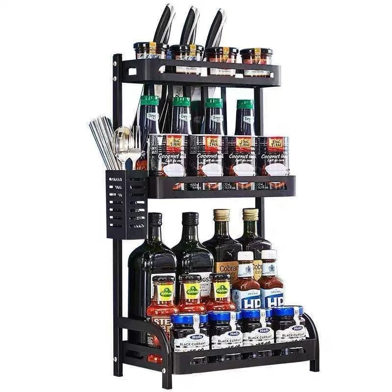 

2/3 Tiers Standing Stainless Steel Bottles Holder Kitchen Jars Storage Shelf Spice Rack Organizer