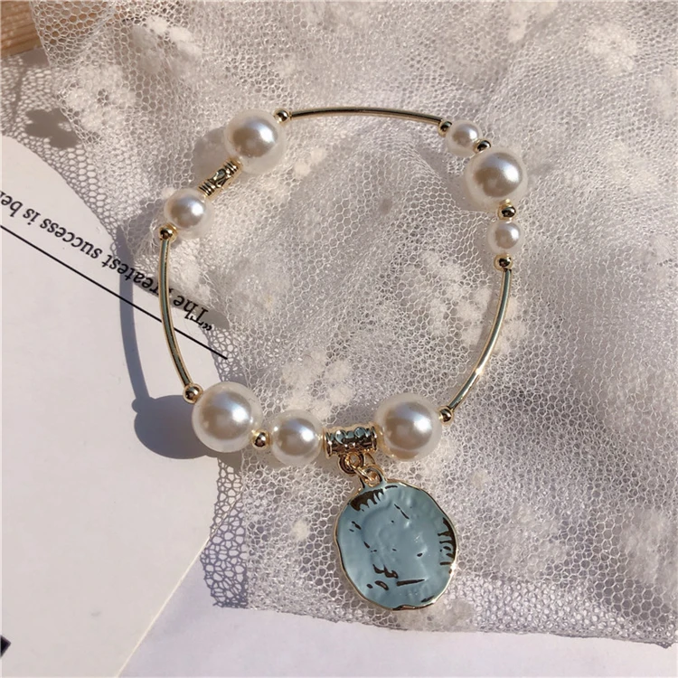 

Aimgal Jewelry Korean style pearl simple round coin bracelet drop shipping