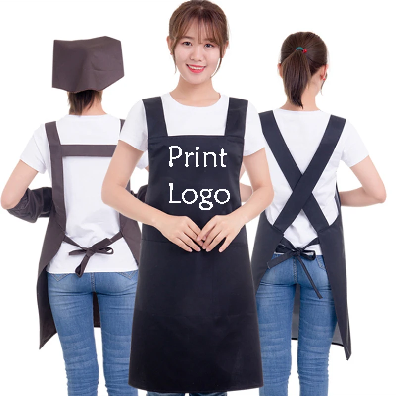 

Sleeveless kitchen aprons printed logo for restaurant waiter barber nail Beauty shop promotion gift cooking apron with pocket, Black/brown/sky blue/gray/yellow/red/dark green