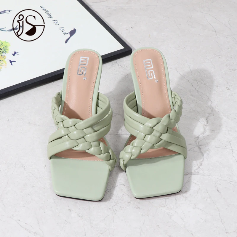 

2021 new high heel shoes women's slim heel comfortable women's slippers outer wear large size women's slippers
