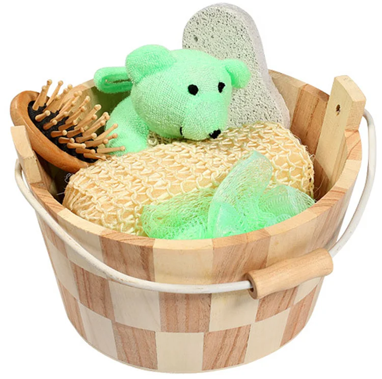 wholesale hot selling good quality massage bath gift set 5pcs wooden shower set