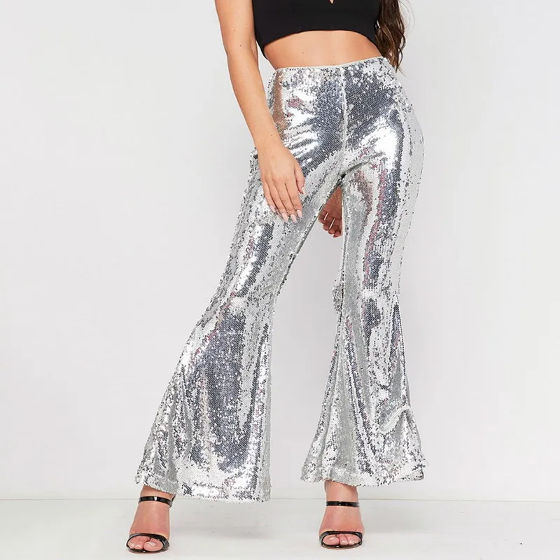 

Nightclub Women Multiple Color Sequined Trousers Flared Long Girl Loose Fashion Pants, As pictures