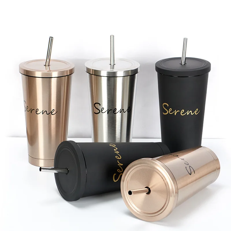 

Feiyou new fashion 17oz metal double wall thermo coffee mug stainless steel travel reusable tumbler cups with straw and lid, Customized colors acceptable