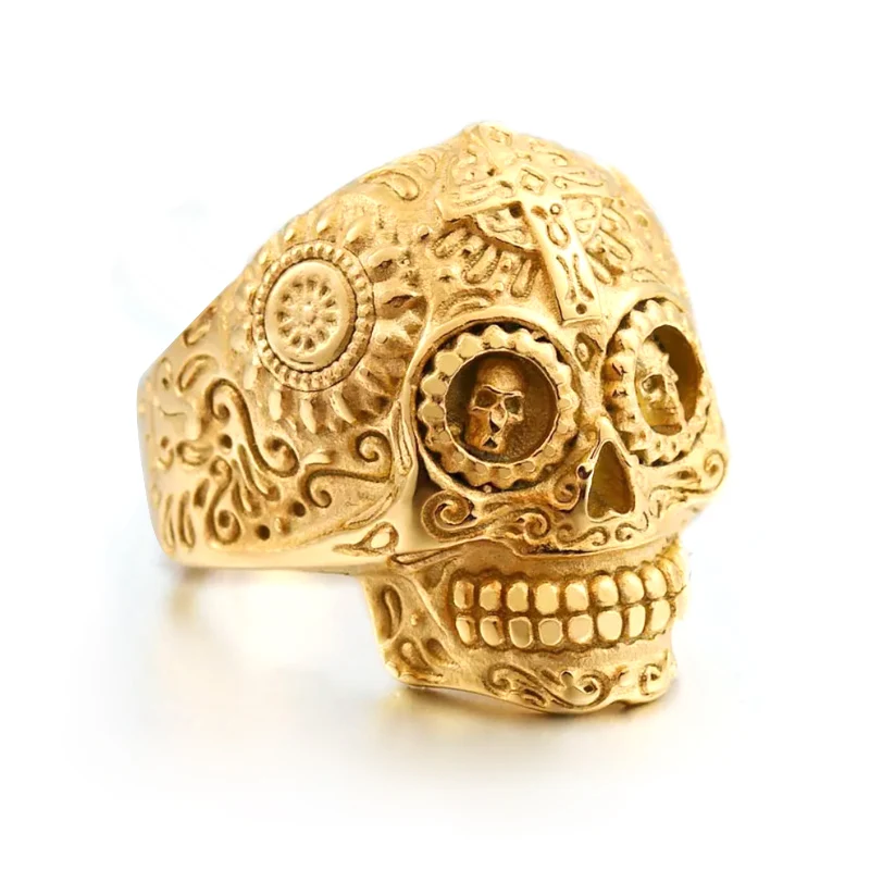 

Biker Punk Wholesale PVD Gold Plated Skull Engagement Rings For Men Stainless Steel, 18k gold