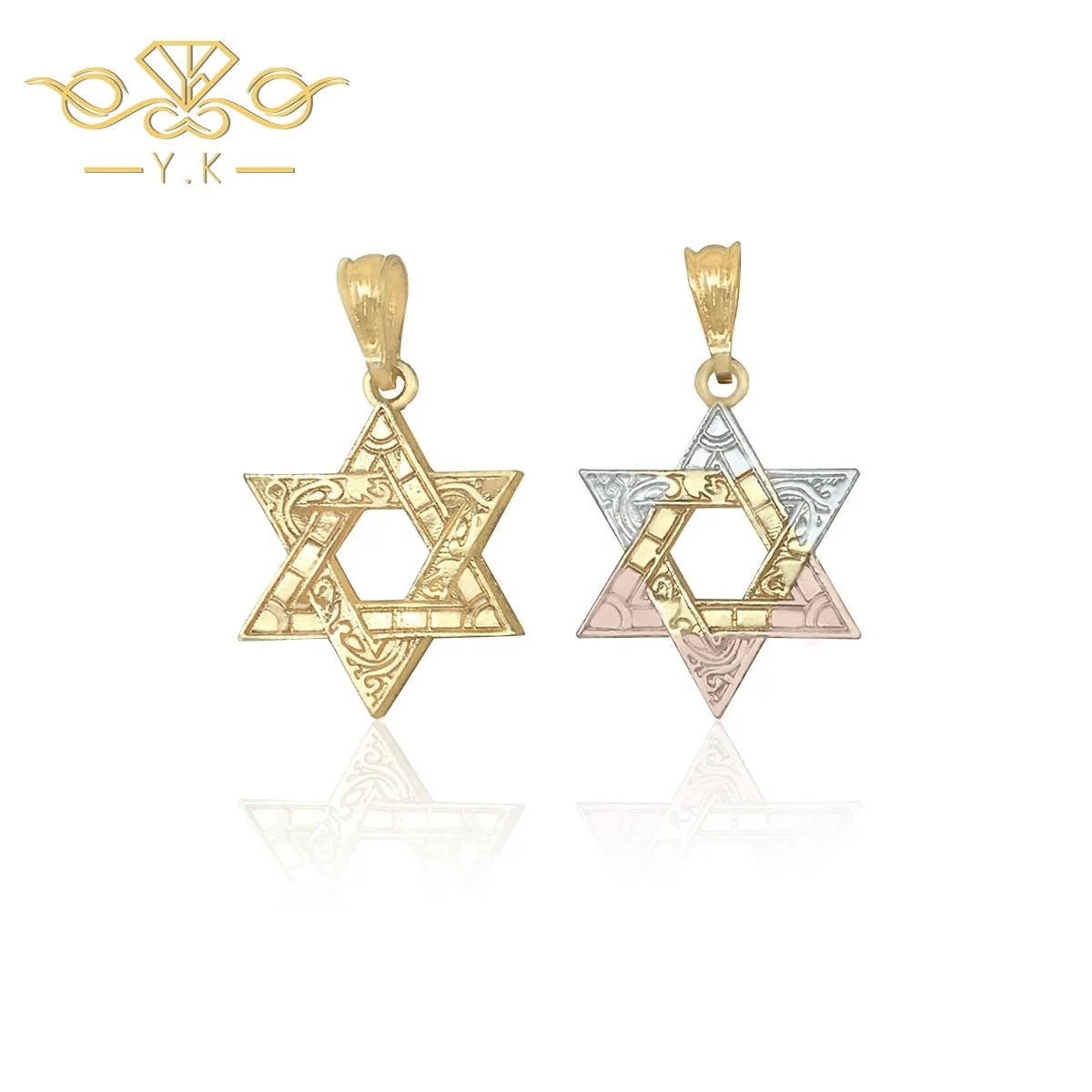 

Factory Wholesale Jewish An tiue Gold Jewelry Hexagram Pendant Star of David Retro Estrella De Seis Puntas Star Necklace, Gold, tricolor