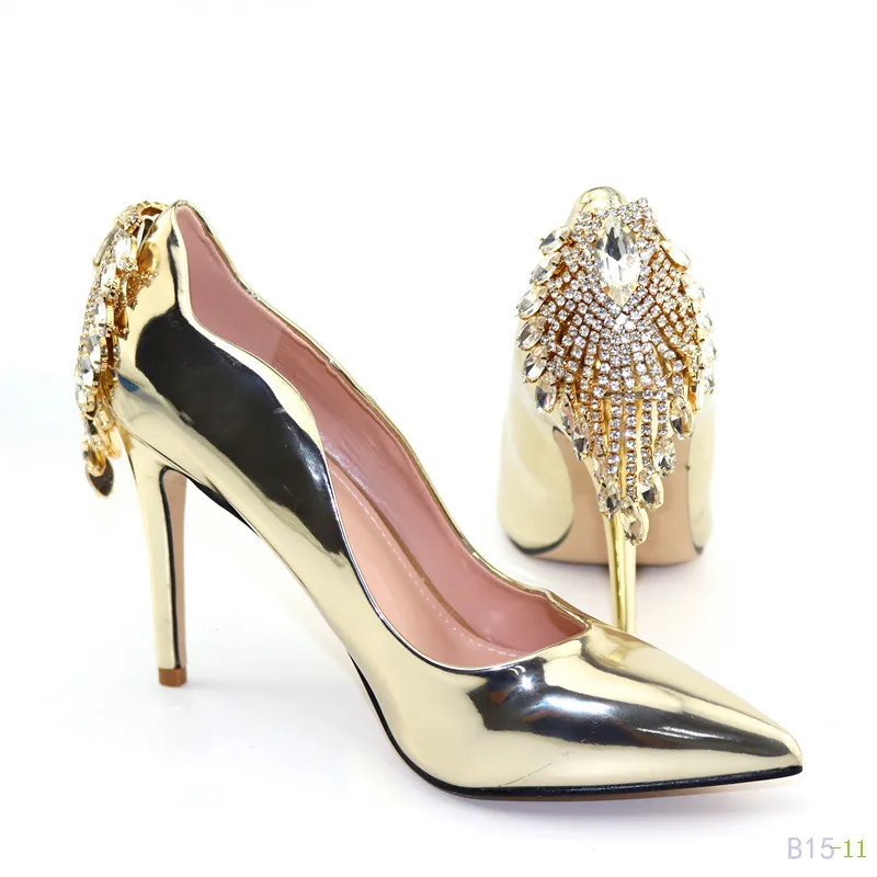 

Gold reflective leather upper pointed toe fashional elegant 10cm high thin sunny belle african shoes