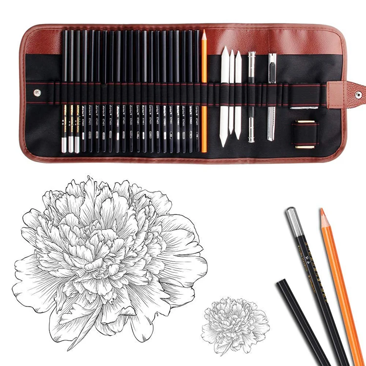 New Product 30pcs Hb Sketch Pencil Set With Roll Up Canvas Carry Pouch Bag Pro Art Drawing Set For Kid Buy Sketch Pencil Set With Pouch Bag Art Drawing Set For Kid Sketch