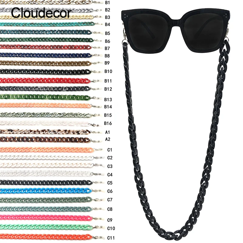 

Black Acrylic Plastic Cuban Link Glasses Chain Eyewear Necklace Holder DIY Assemble Wholesale Sunglasses Chain Mask Neck Strap