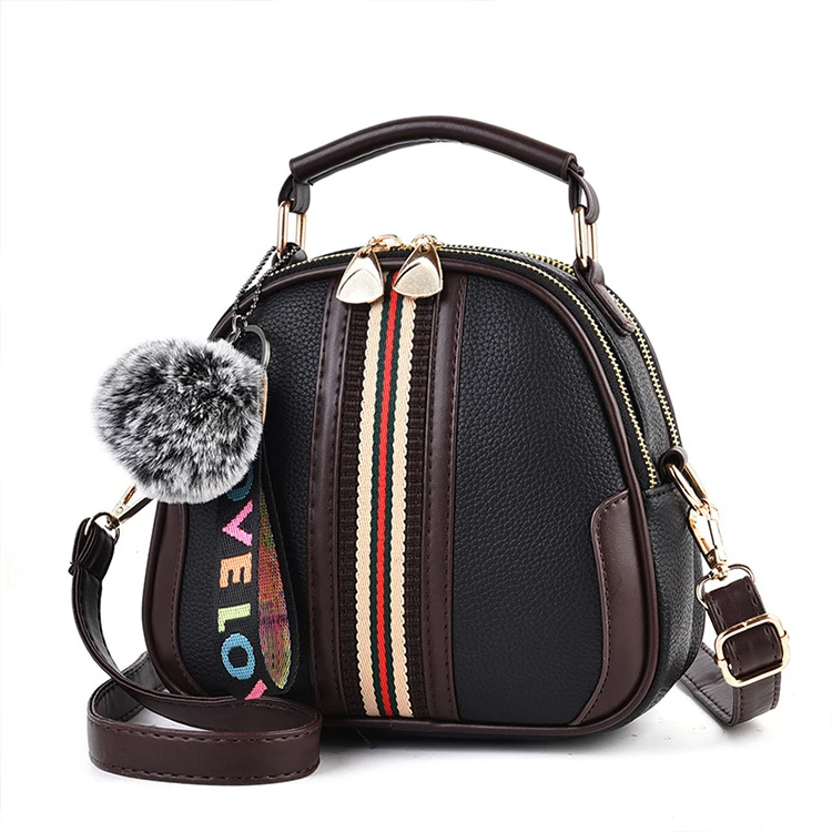 

CB547 new trendy fashion one-shoulder messenger portable small round bag women pu leather stripe hand bags 2022 crossbody