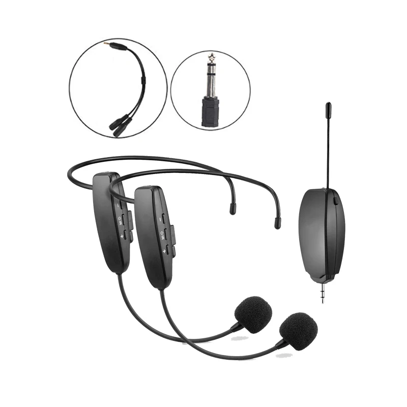 

GAW-12 Wireless UHF Headset Microphone Headset Mics and 1 Receiver Voice Recording Mic for Phones Cameras Voice Speaker, Black