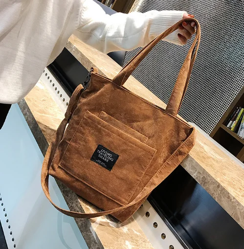 

2021 Korean New corduroy student One Shoulder Messenger Bag college large capacity sling girls casual tote bag with zipper