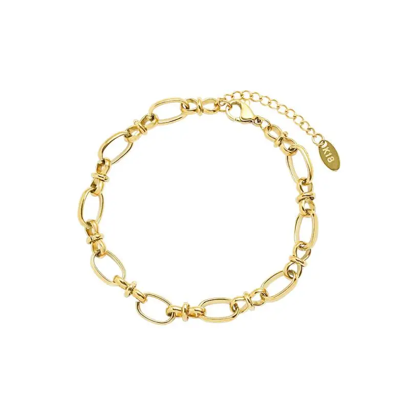 

18K Gold Plated Stainless Steel Tarnish Free Hypoallergenic Unique Oval Link Chain Bracelet