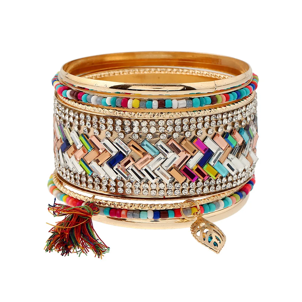 

Bohemian Ethnic Color Diamond Beads Studded Charm Bracelet Set