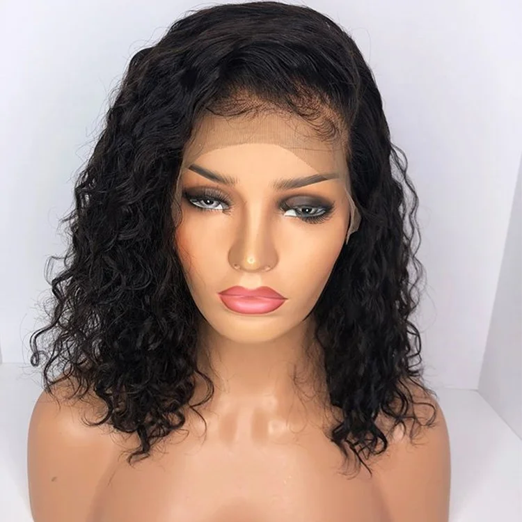 

Luxury Design 150% Density 12inch Water Wave Virgin Hair 13*6 Lace Front Wig Fake Scalp Human Hair Wigs Bleached Knot