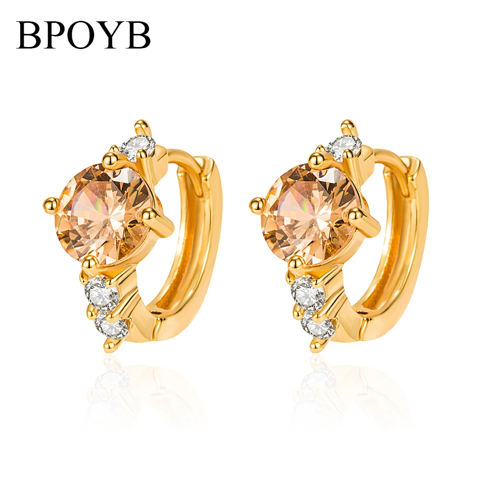 

BPOYB Newest Champagne Gold Plated Hoop Earrings Crystal Zircon Girls Women Jewelry