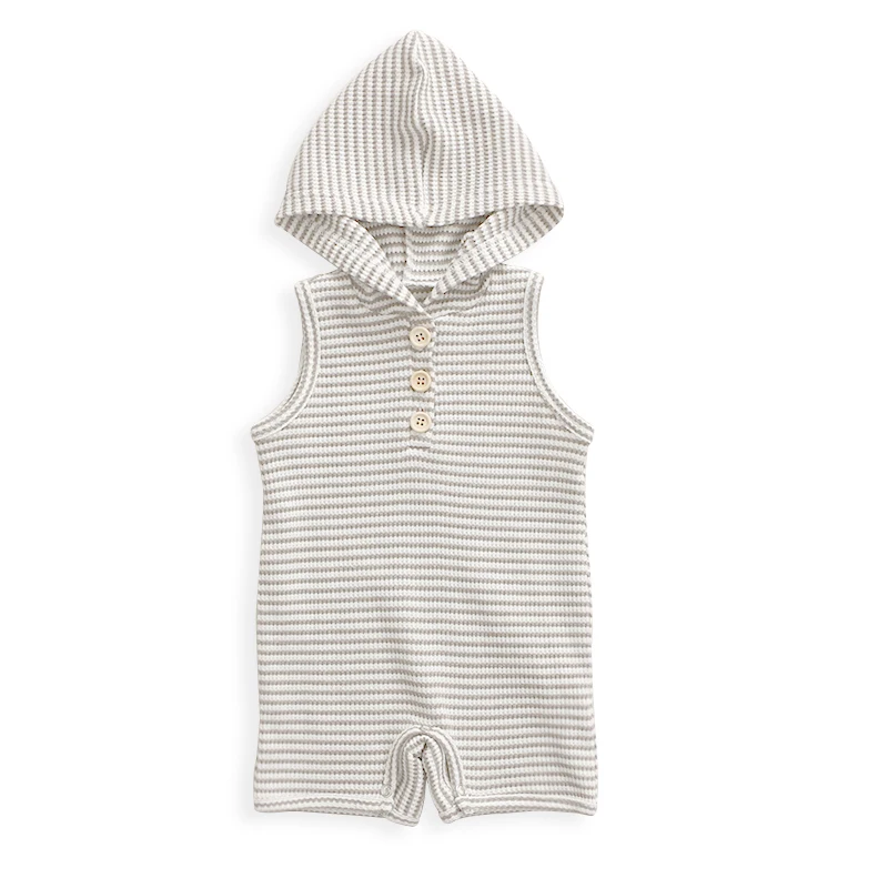 

Waffle fabric boutique baby clothes sleeveless cotton hooded striped iron snap baby romper, Please refer to color chart