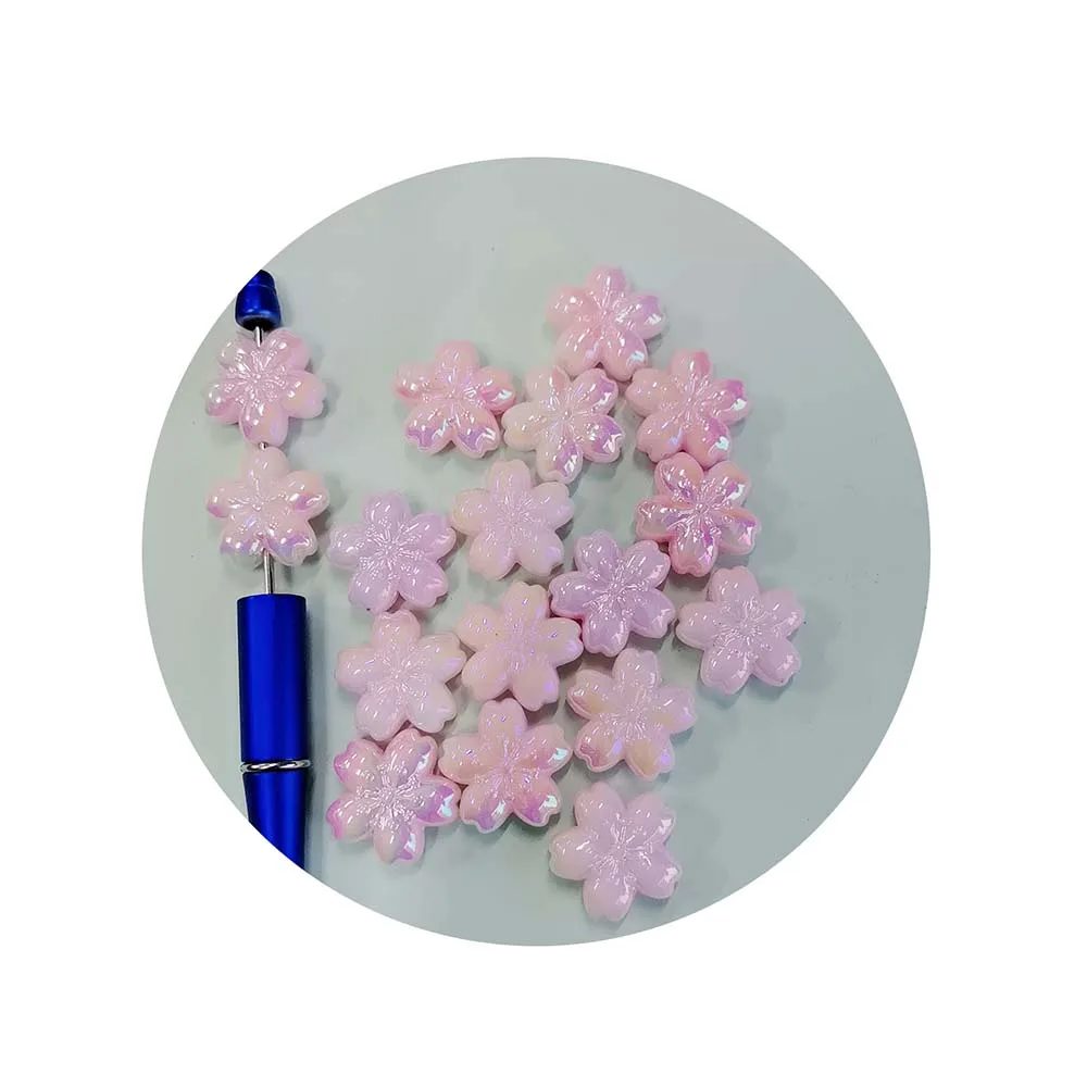 23mm Iridescent Acrylic Cherry Blossom Flower Beads for Pens and Jewelry Phone Accessories Beads Ink Pens
