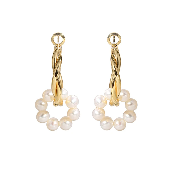 

Customized 14K gold-injected freshwater pearl wreath earrings gentle pearl earrings personalized earrings for women
