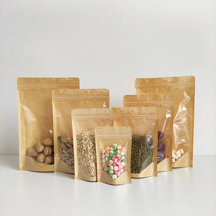 

10x15 cm small clear front transparent brown craft kraft paper stand up pouch bag