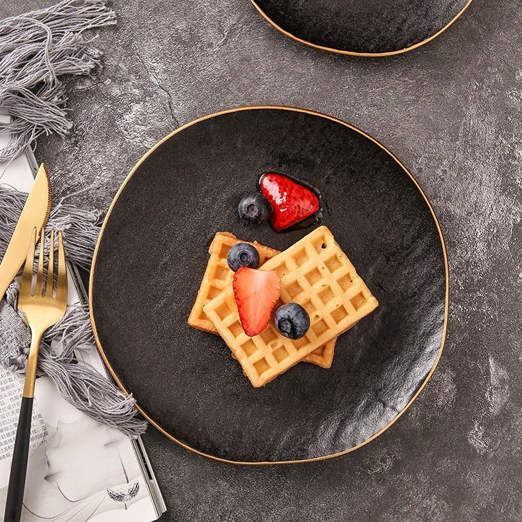 fancy-dinnerware-restaurant-used-frosted-black-ceramic-dinner-plate