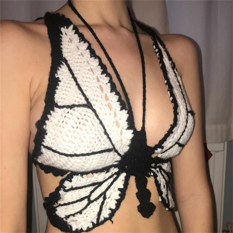 

Knitted Bare Back Lady Drawstring Sexy Top V-Neck Circle Ring Lace-Up Strapless Knitted Crop Tops, Customized color