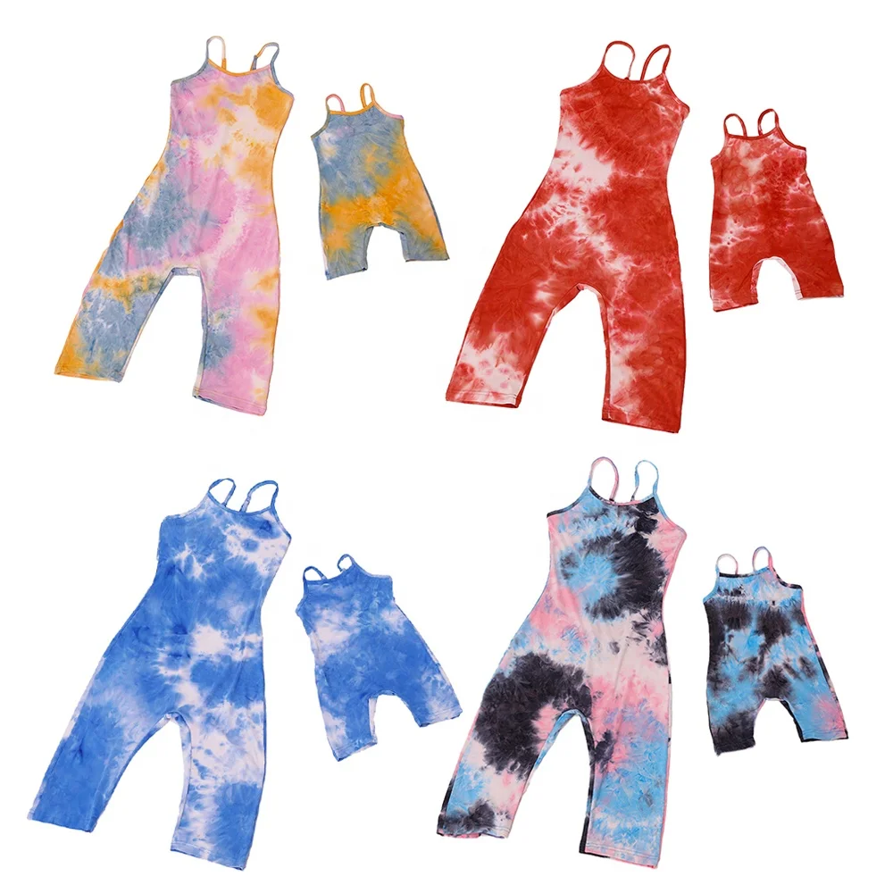 

Baby Girls Bodysuits Toddler Tie-Dyed Bodysuits Mommy and Me Outfits Women Silk Jumpsuits Mommy Daughter Soft Halter Romper