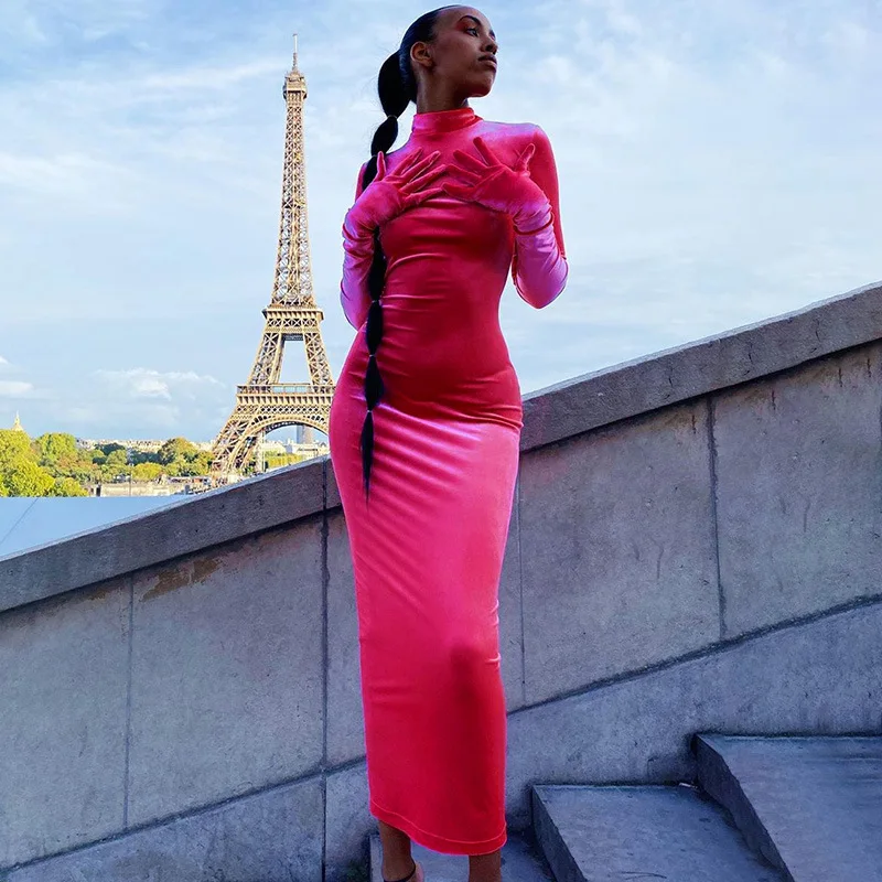 

2020 long style women ladies round neck full length sleeve modern fashion dress