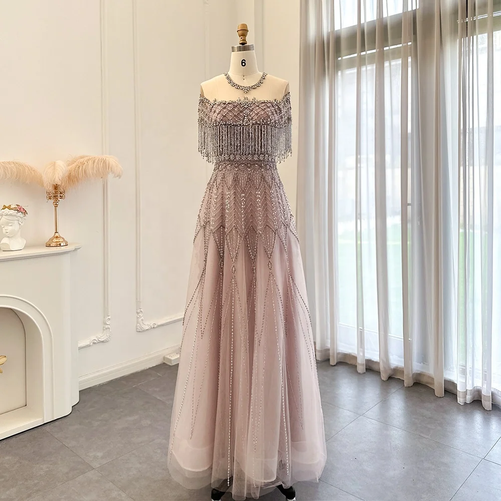 

Jancember SCZ030 Tassel Arabic Beaded Plus Size Women's Evening A-line Dresses