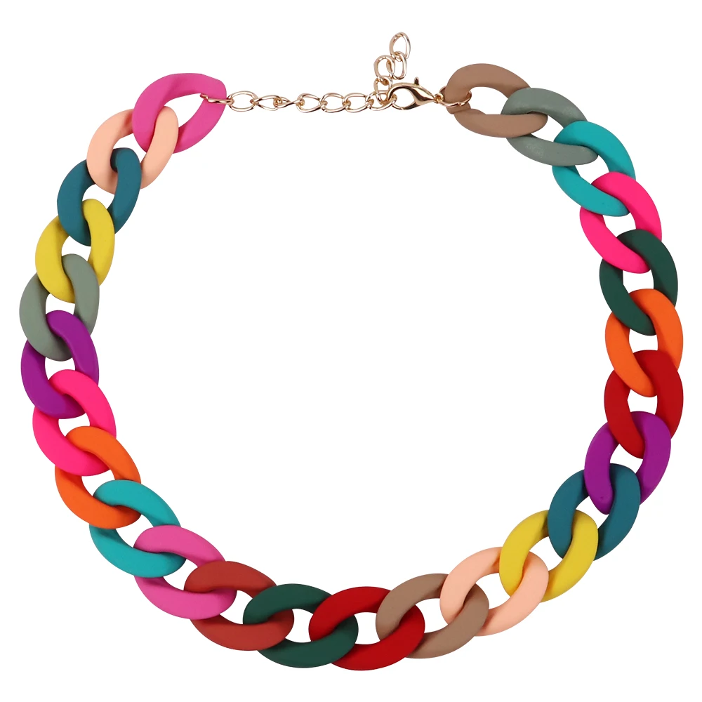 

2024 Bohemian Wholesale New Colorful Resin Chunky Choker Link Chain Collar Matte Acrylic Cuban Chain Necklace For Women girls