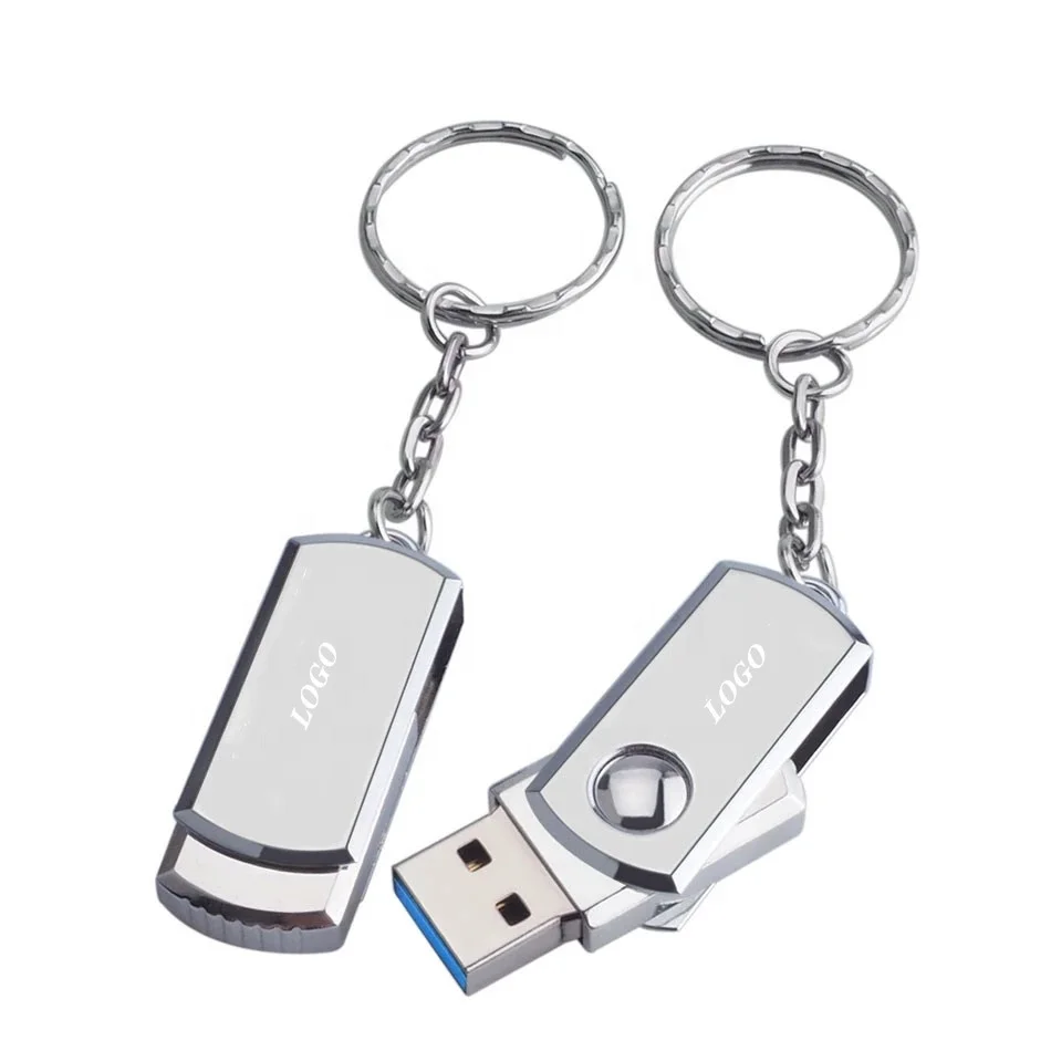 

Stainless Steel USB 3.0 USB Flash Drive 256GB 128GB Rotation Pen Drive 16GB 32GB 64GB Pendrive USB Memory Stick with Keychain, Silver