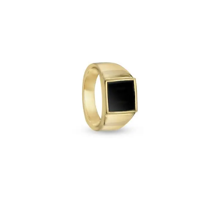 

New Design 18K Gold Plated Fashion Accessories Copper Jewelry Trendy Black Square Onyx Rings