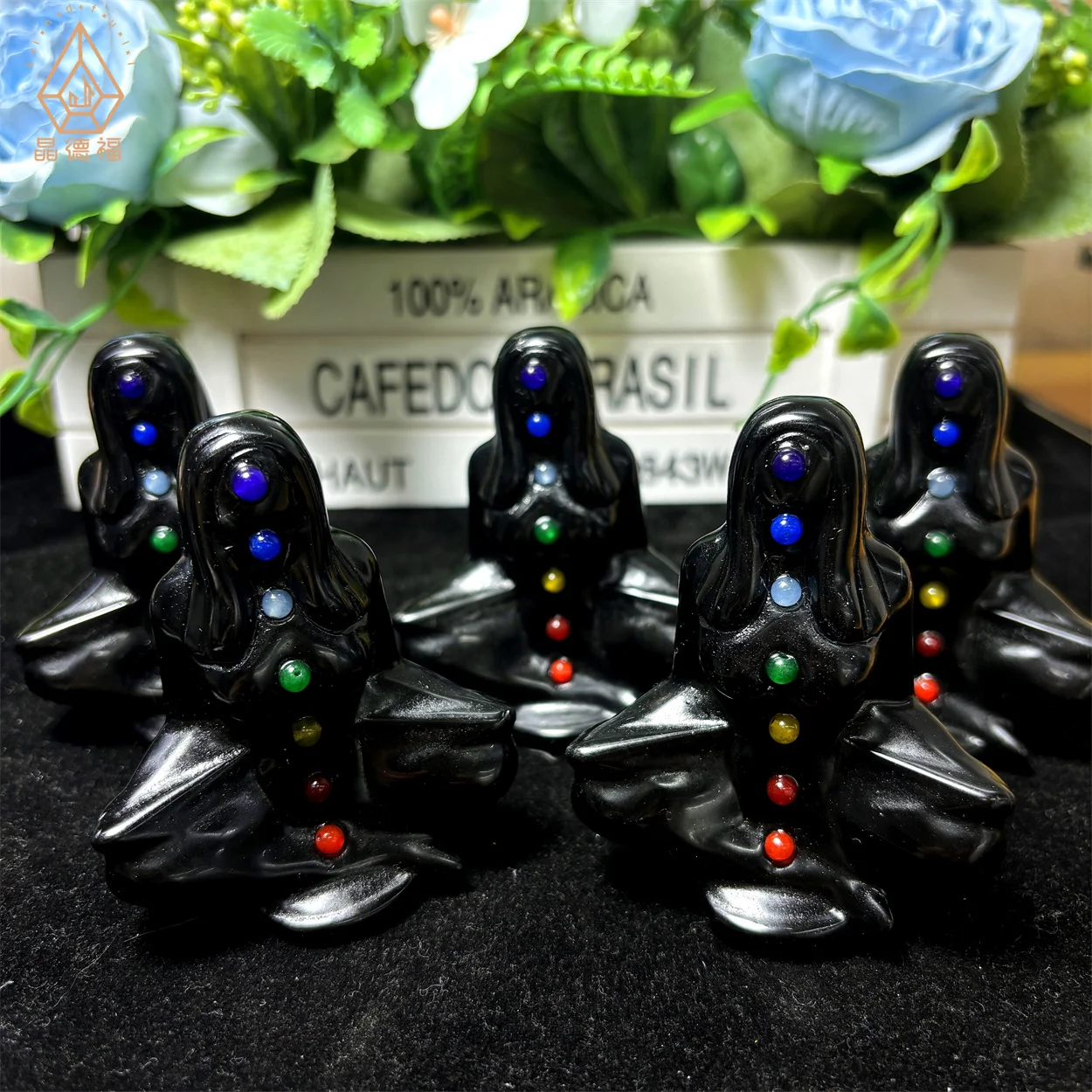 Kindfull Factory Customized Crystal Crafts Hand Carved Black Obsidian Yoga Ladies Natural Crystal Carvings