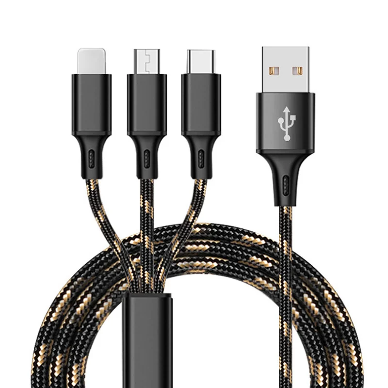 

Fast speed 2.4A charging mobile phone usb cable 3 in 1 multi usb connector data sync phone cable charger, Multi color